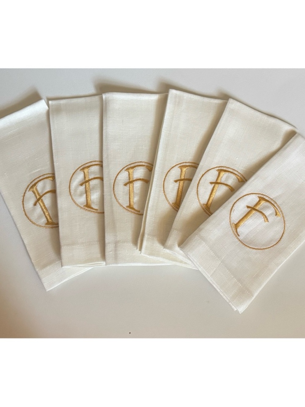 Frontgate Embroidered Monogram “F”Linen Guest Towels in Ivory Set of 6~ New